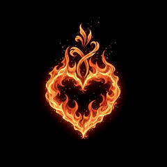 Flames forming a heart shape with sparks flying in the darkness of night