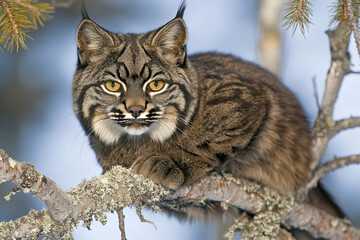 Regal sable rests majestically on a high branch in a tranquil forest setting during daylight hours
