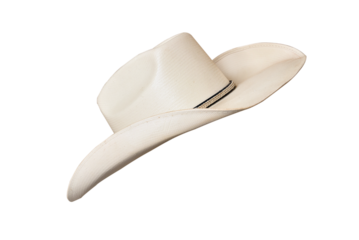 Cowboy-style straw hat with black ribbon isolated on a white background; straw hat for head protection for both men and women.