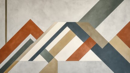 Abstract geometric art with colorful angled shapes and lines on canvas.
