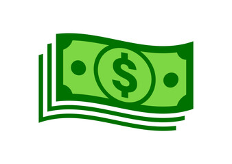 simple stack pile of wavy green bank currency cash money dollar notes icon vector on transparent background