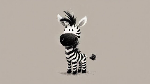 Adorable zebra toy with black and white stripes looks around with curiosity, perfect for kids' nursery decor or as a fun educational tool.
