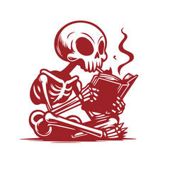Skeleton Reading a Book Cartoon Vector SVG, Humorous Bones