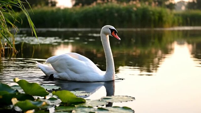 Swan swimming gracefully on a calm lake surface