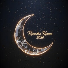 Crystal Style Golden Crescent Ramadan Kareem 2026 Dark Background