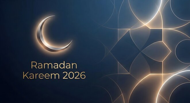 Soft Glow Crescent Ramadan Kareem 2026 Blue Abstract Background