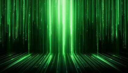 Abstract Green Digital Rain Effect With Glowing Vertical Lines On Dark Background