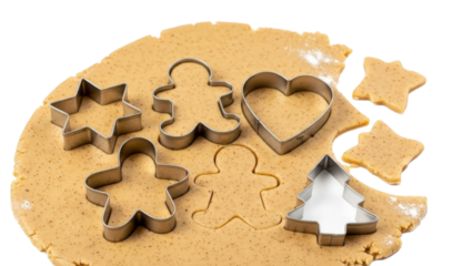 Cookie cutters on dough isolated on transparent background