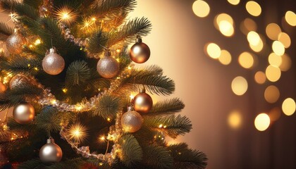 Festive Christmas Tree With Sparkling Lights And Holiday Decorations