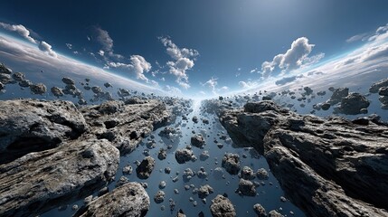 Space Unbroken Action Surreal Space Scene with Asteroids and Clouds in Cosmic Atmosphere
