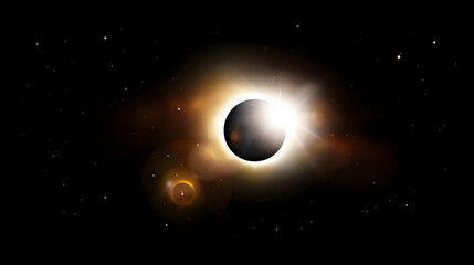 Solar eclipse occurring in the sky above during daytime in a clear atmosphere with stars visible in the background
