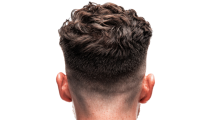 Close-up of man's textured, short brown hair