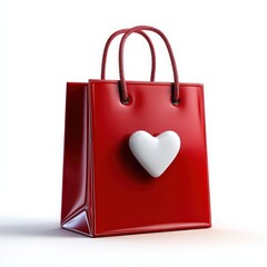 Red Glossy Shopping Bag with White Heart Icon