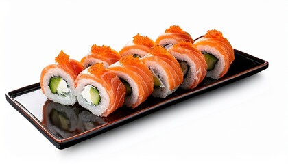 Isolated Fresh Salmon Maki Sushi Rolls A Gourmet Japanese Seafood Meal