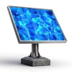 Modern Solar Panel with Crystalline Blue Texture on White Background