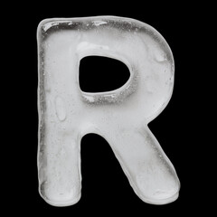 Transparent alphabet letters made of frozen ice and strange clear liquid texture, isolated on white, black and blue background. Surreal icy typography set in PNG with glossy liquid effect. © Mylifeontopdm