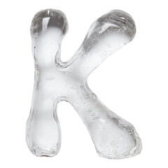 Transparent alphabet letters made of frozen ice and strange clear liquid texture, isolated on white, black and blue background. Surreal icy typography set in PNG with glossy liquid effect.