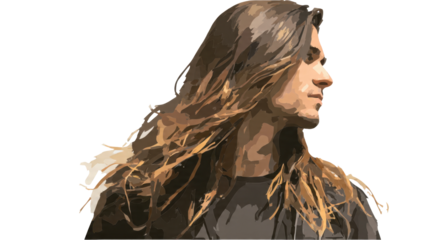 Long-haired person looking to the side