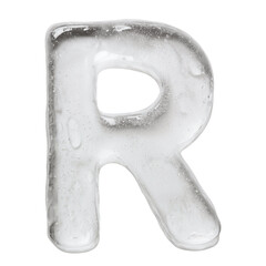 Transparent alphabet letters made of frozen ice and strange clear liquid texture, isolated on white, black and blue background. Surreal icy typography set in PNG with glossy liquid effect.