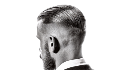 Man's Head and Hair Cut in Black and White