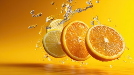 Fresh Orange and Lemon Slices with Refreshing Water Splash