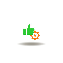 Vector illustration of thumb up and gear with star. Icon of practice.