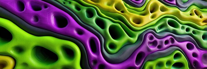 Vibrant 3D Organic Pattern with Abstract Purple and Green Layers