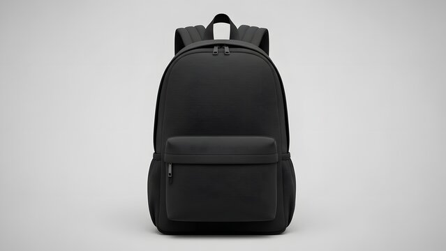 Black backpack with two straps and front pocket