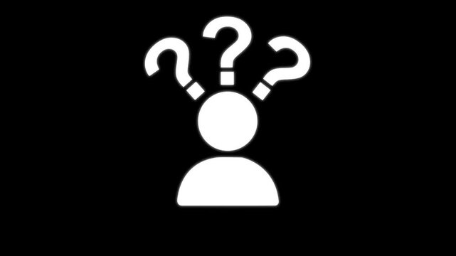 Confused person icon with question mark on black background, uncertainty concept