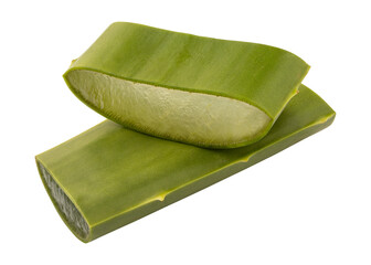 Fresh green stack of aloe vera sliced isolated on transparent background