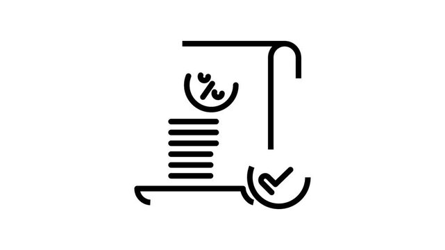 Credit Approval 2D Objects Outline Animation Icon, Cartoon 4K Video with Paper and Check Mark,. Transparent Alpha Channel. Editable Animated Icon On Transparent Background For Investment, Finance.