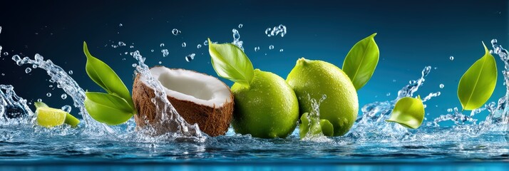 Fresh Coconut and Lime Splash in Crystal Clear Blue Water