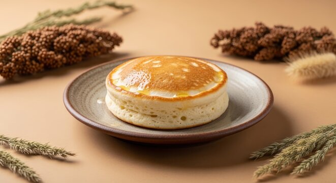 Artisanal Lahoh Spongy Flatbread with Butter Sheen on Ceramic in Minimalist Negative Space