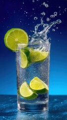 Refreshing Sparkling Water with Lime Slices and Splash