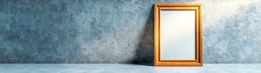 Tone Emotion Energy Dramatic Empty Wooden Frame on Wall with Textured Blue Background