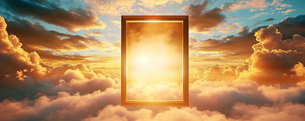 Tone Emotion Energy Dramatic Golden Horizon Framed by Clouds and Bright Sky in Dreamy Landscape