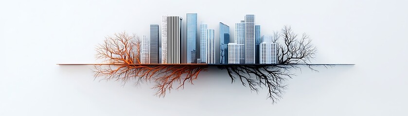 Urban Landscape with Nature Contrast in Modern Architectural Design Environmental Impact Carbon Recycling Forest Industry