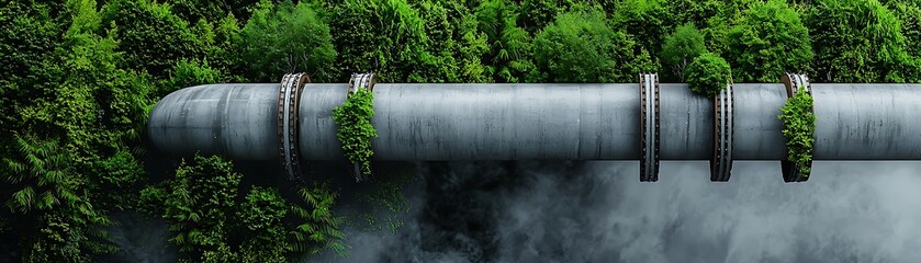 Industrial Pipe Surrounded by Lush Green Forest Landscape Environmental Impact Carbon Recycling Forest Industry