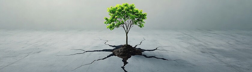 Resilient Tree Growing from Cracked Ground in Urban Environment Environmental Impact Carbon Recycling Forest Industry