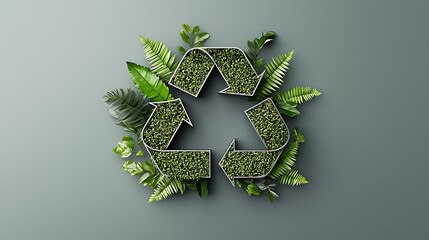 Green Eco-Friendly Recycling Symbol Surrounded by Fresh Foliage Environmental Impact Carbon Recycling Forest Industry