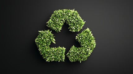 Green Leaf Recycling Symbol Made of Lush Foliage on Dark Background Environmental Impact Carbon Recycling Forest Industry