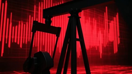 Oil pump jack in front of red stock market graph display - Powered by Adobe