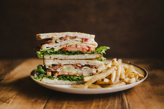 Turkey Club Sandwich with Fries