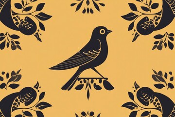 Stylized bird pattern in elegant gold tones