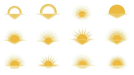 Sun color icons collection. Sunset/sunrise set of icons of logos. Vector illustrations. JPEG version.