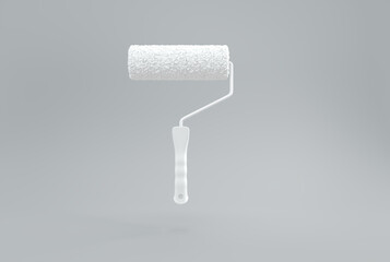 Fototapeta premium 3D White Paint Roller — Minimal Floating Render in Gray Studio