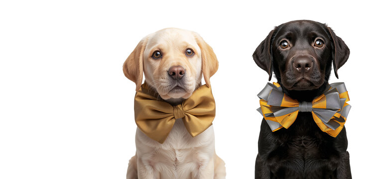 Adorable dog with a silk bow on his neck isolated on transparent background
