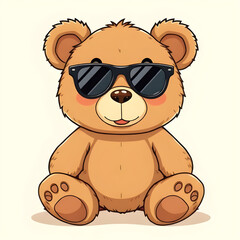 teddy, bear, sunglasses, cartoon, cute, funny, cool, playful, happy, smiling, character, mascot, illustration, vector, flat, simple, colorful, kids, child, toy, soft, fluffy, animal, friendly, cheerfu