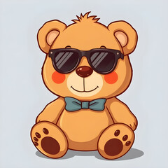 bear, teddy, sunglasses, cartoon, cute, funny, cool, playful, happy, smiling, character, illustration, vector, flat, simple, colorful, kids, child, toy, plush, soft, fluffy, animal, friendly, adorable