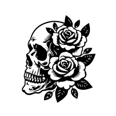 Skull with Rose Flower Vector Art, Gothic Romance SVG